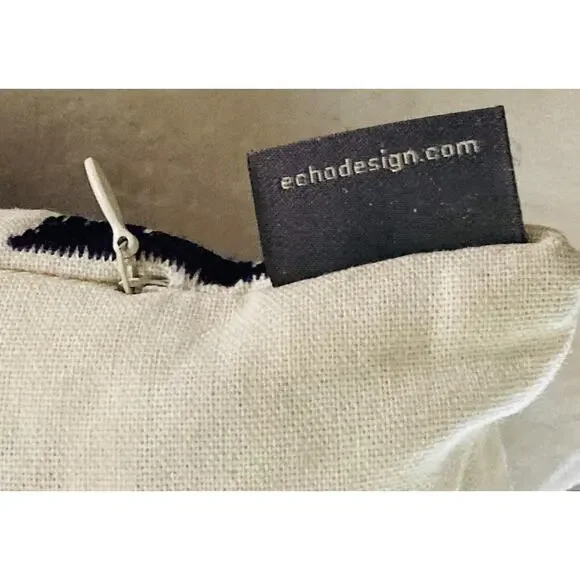 ECHO Designs Blue White Red Pillow w/ Insert 15" Square RARE Zip closure Abstrac - Picture 10 of 12